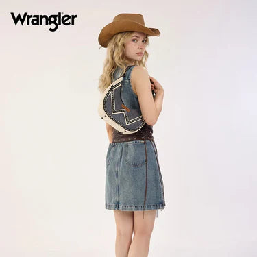 Wrangler Western Contrast Stitch Chevron Hobo Shoulder Bag - Dark Jean