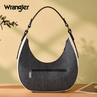 Wrangler Western Contrast Stitch Chevron Hobo Shoulder Bag - Dark Jean