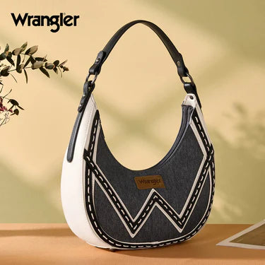 Wrangler Western Contrast Stitch Chevron Hobo Shoulder Bag - Dark Jean