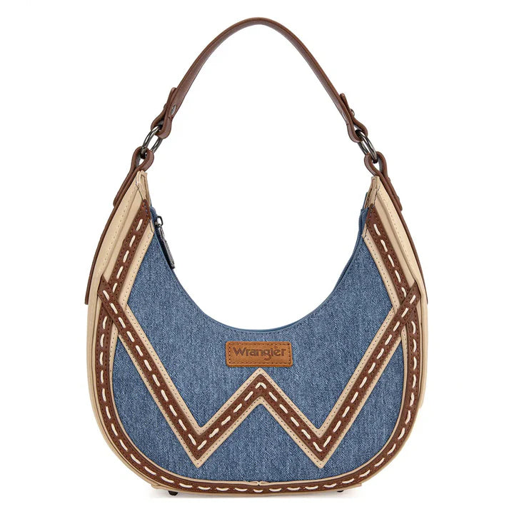 Wrangler Western Contrast Stitch Chevron Hobo Shoulder Bag - Jean