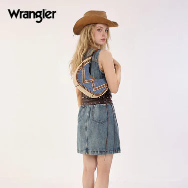 Wrangler Western Contrast Stitch Chevron Hobo Shoulder Bag - Jean