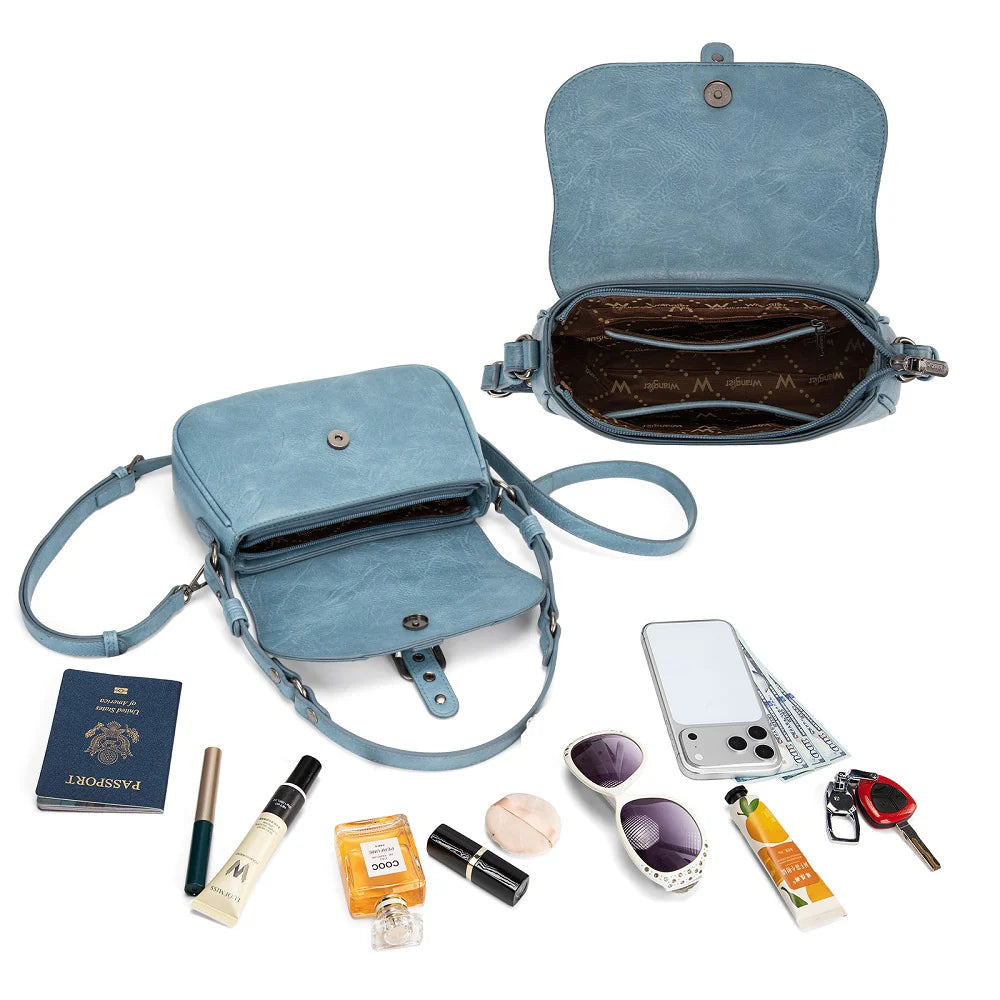 Wrangler Western Buckle Studded Shoulder Crossbody Bag - Jean