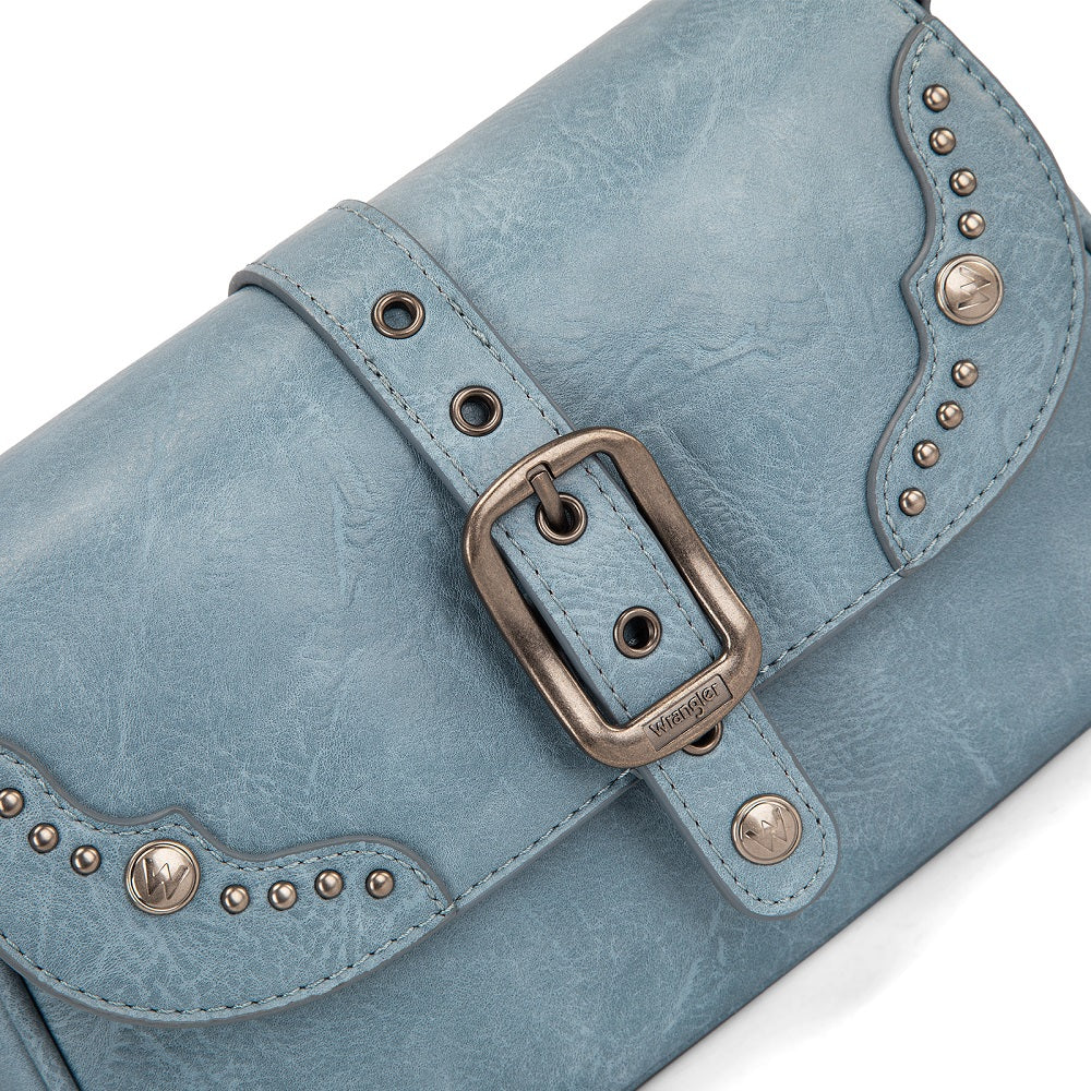 Wrangler Western Buckle Studded Shoulder Crossbody Bag - Jean