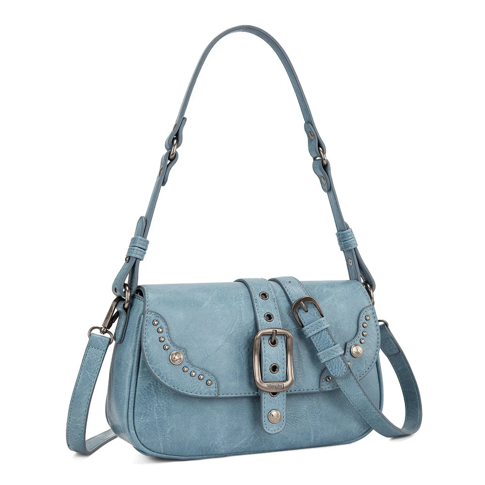 Wrangler Western Buckle Studded Shoulder Crossbody Bag - Jean