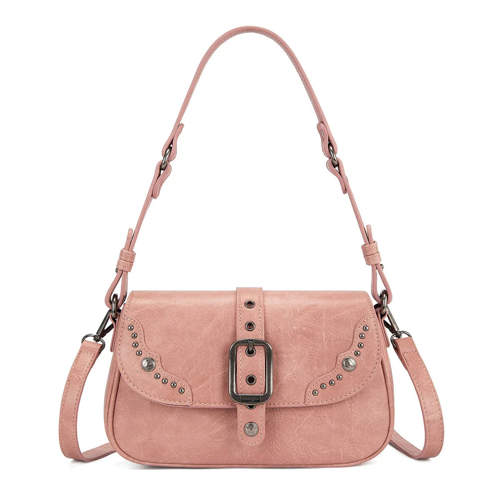Wrangler Western Buckle Studded Shoulder Crossbody Bag - Pink