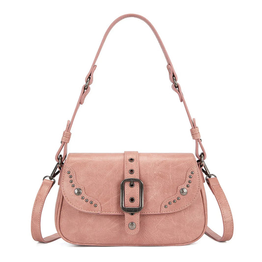Wrangler Western Buckle Studded Shoulder Crossbody Bag - Pink
