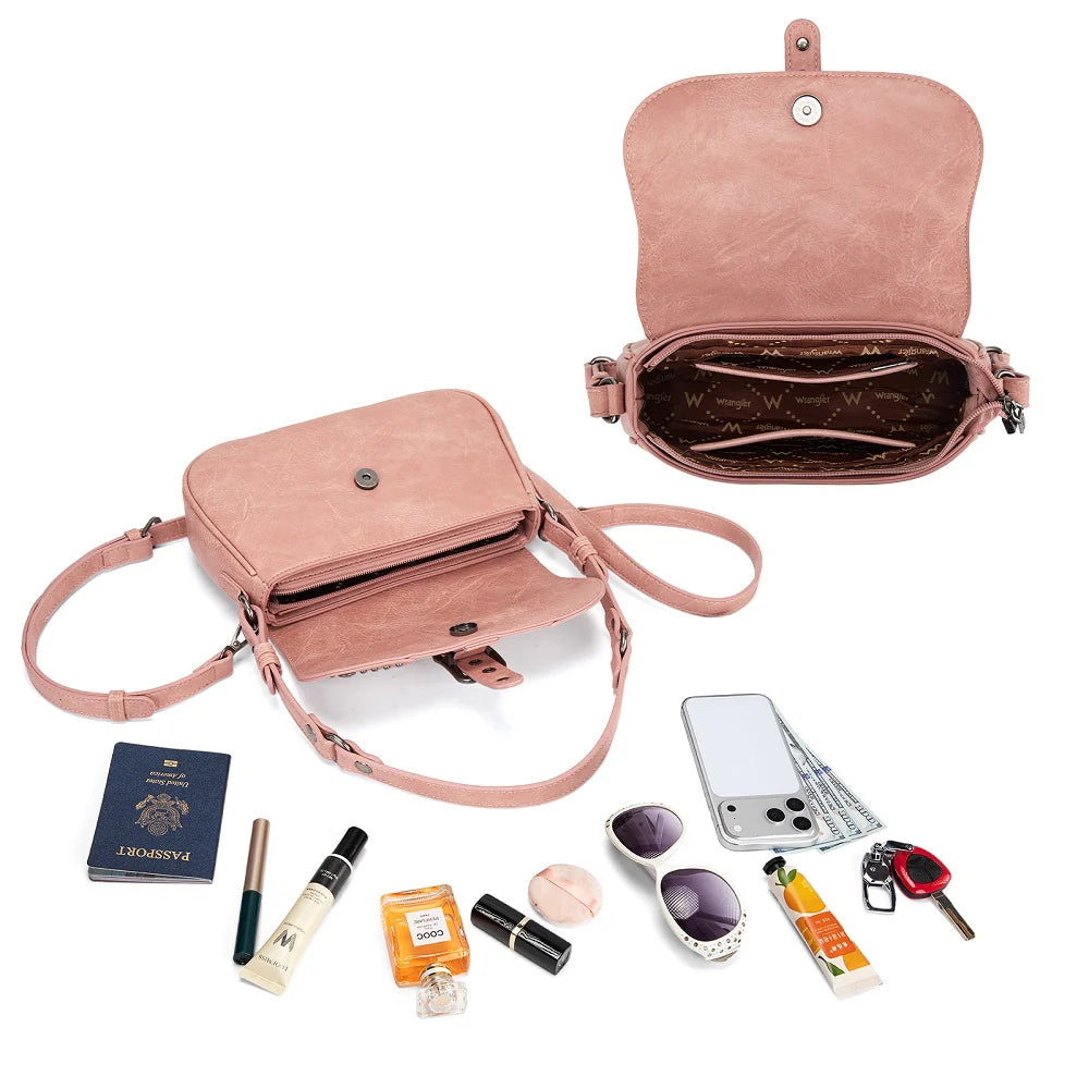 Wrangler Western Buckle Studded Shoulder Crossbody Bag - Pink