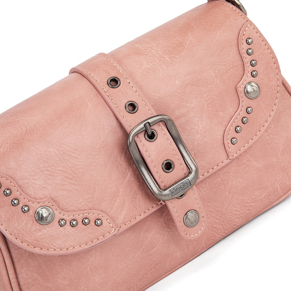 Wrangler Western Buckle Studded Shoulder Crossbody Bag - Pink
