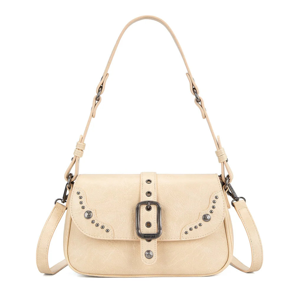 Wrangler Western Buckle Studded Shoulder Crossbody Bag - Tan