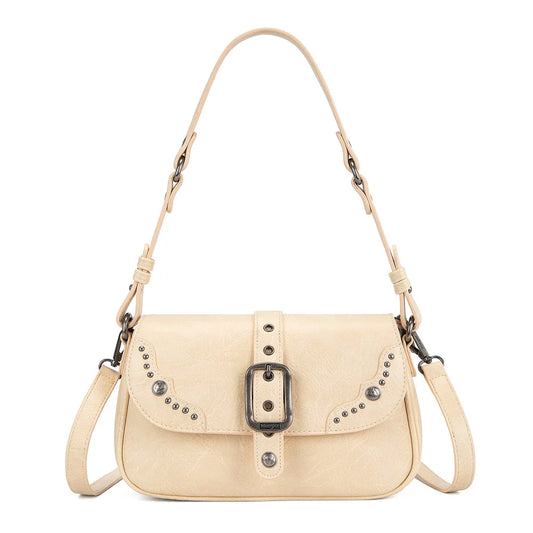 Wrangler Western Buckle Studded Shoulder Crossbody Bag - Tan