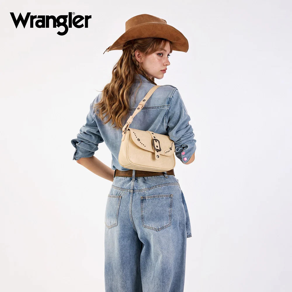 Wrangler Western Buckle Studded Shoulder Crossbody Bag - Tan