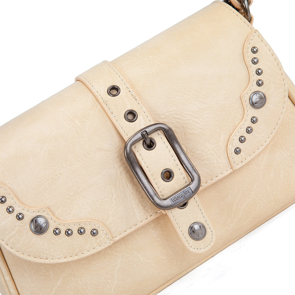Wrangler Western Buckle Studded Shoulder Crossbody Bag - Tan