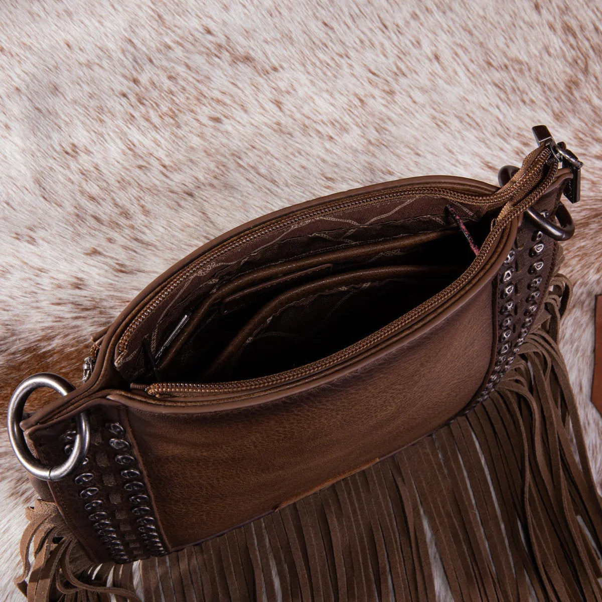 Wrangler Rivets Fringe Concealed Carry Crossbody - Coffee