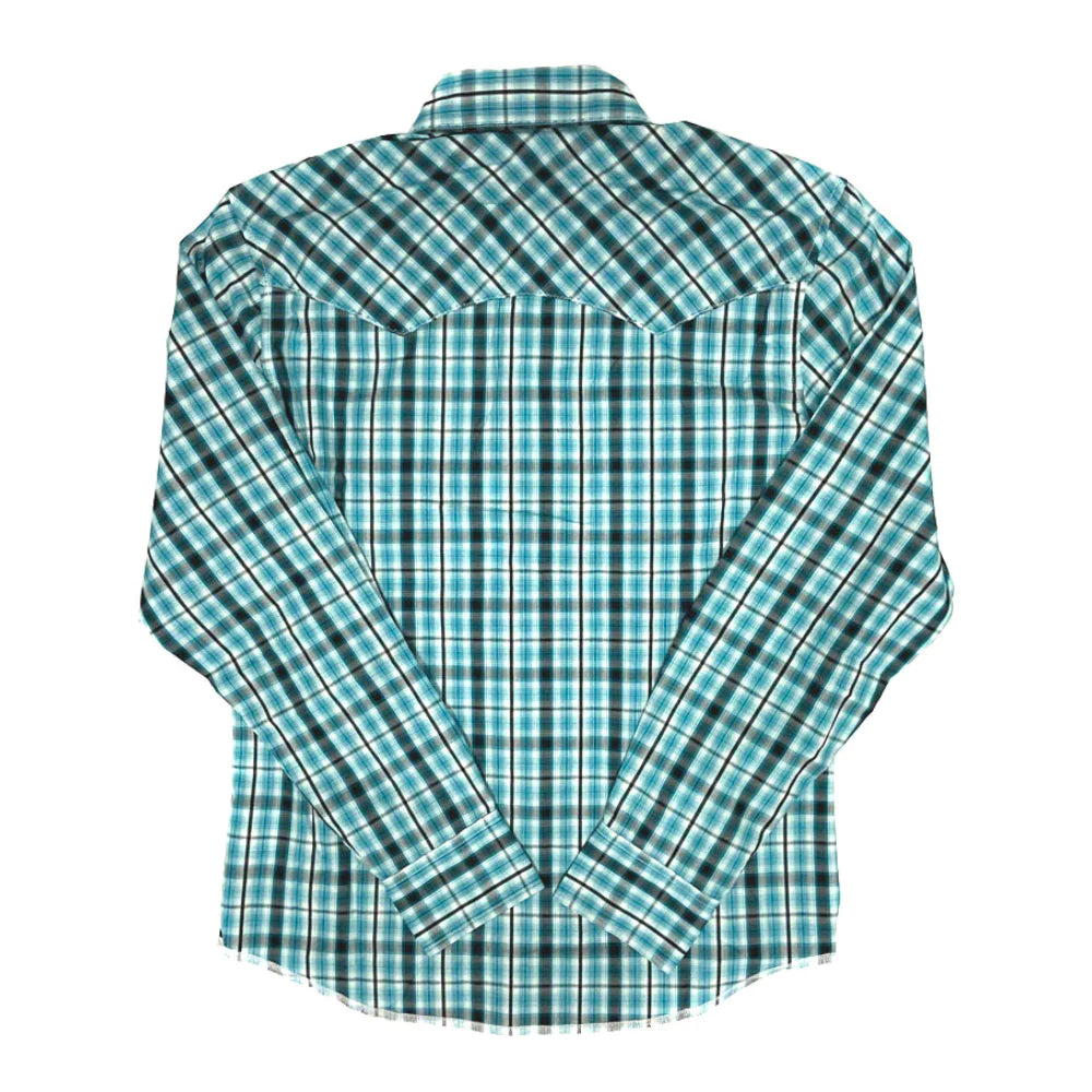 Men's Long Sleeve Fashion Western Snap Plaid Shirt In Turquoise