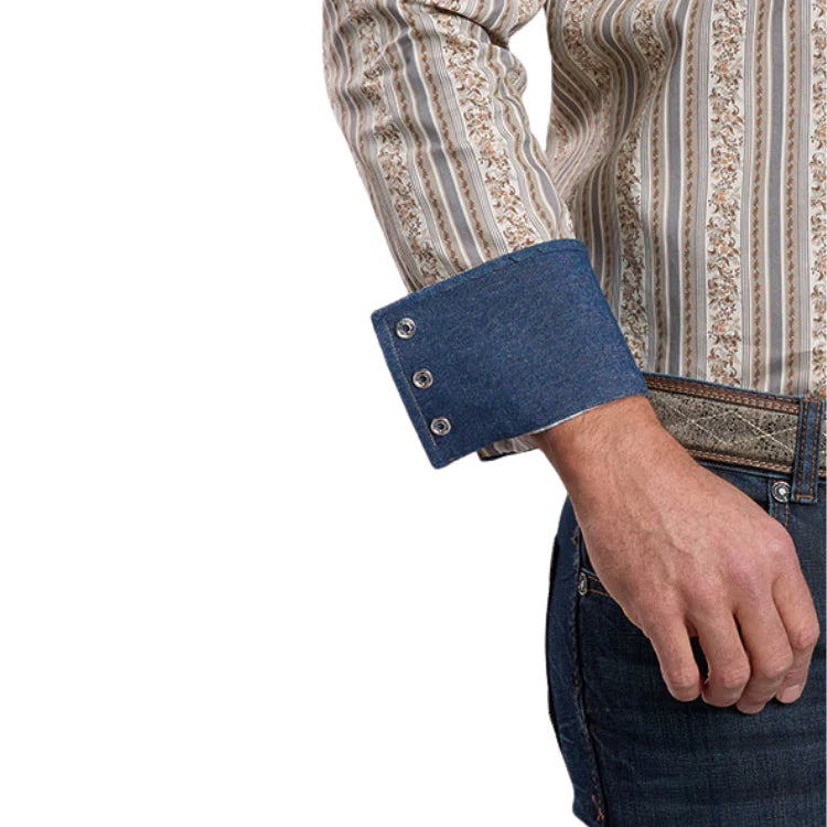 Stetson Men's Long Sleeve Frontier Wallpaper Western Shirt Brown