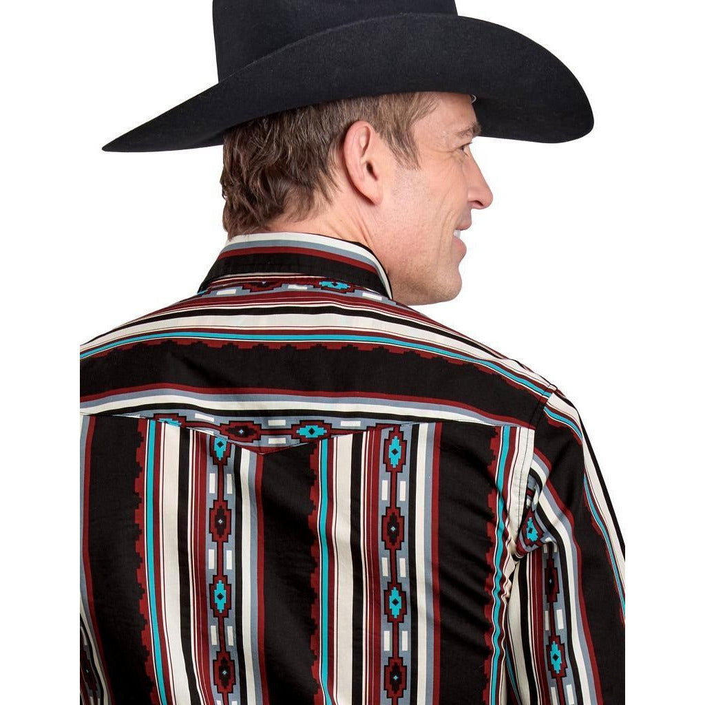 Roper Men's Long Sleeve Snap Serape Stripe Stripe Black Western Shirt