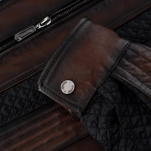 Cuadra Men's Brown Lamb Leather Zipper Casual Jacket