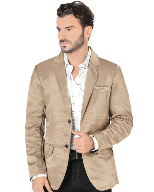 Lamasini Men's Double Button Beige Blazer