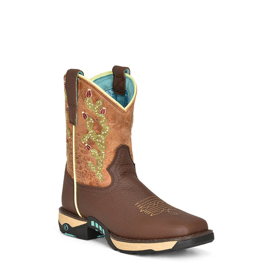 Corral Boots Ladies Farm And Ranch Dual Density Sole Square Toe Hydro Resist Boot Chocolate/Tan Top Cactus