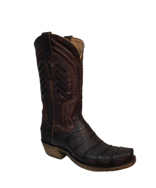 Corral Boots Men's Caiman Embroidery And Woven Shaft Narrow Square Toe Western Boots Oil Brown
