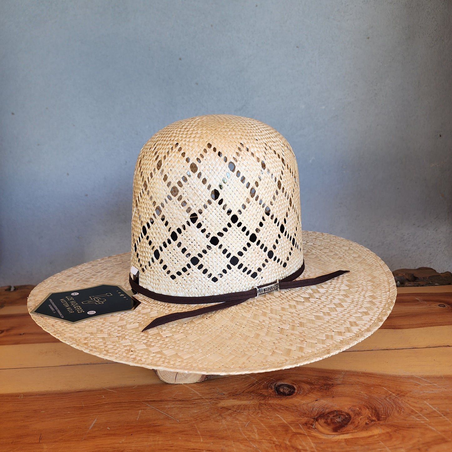 Los Vaqueros Straw Hat Open Tall Crown Sisal Patchwork Tan