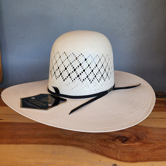 Los Vaqueros Straw Hat Open Regular Crown Patch Stripe White