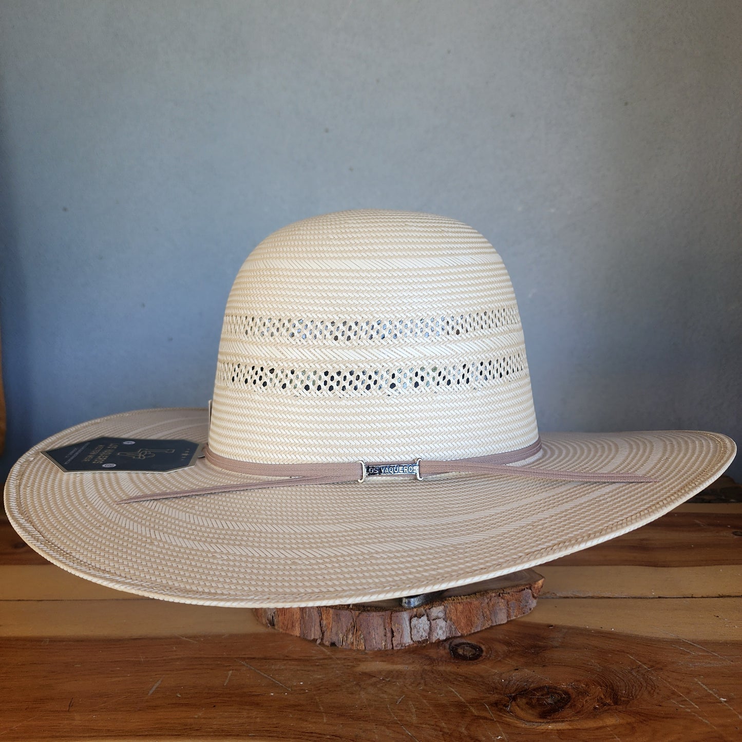 Los Vaqueros Straw Hat Open Regular Crown Two Round Tan White