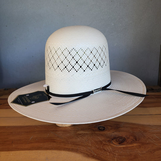 Los Vaqueros Straw Hat Open Tall Crown Patch Stripe White