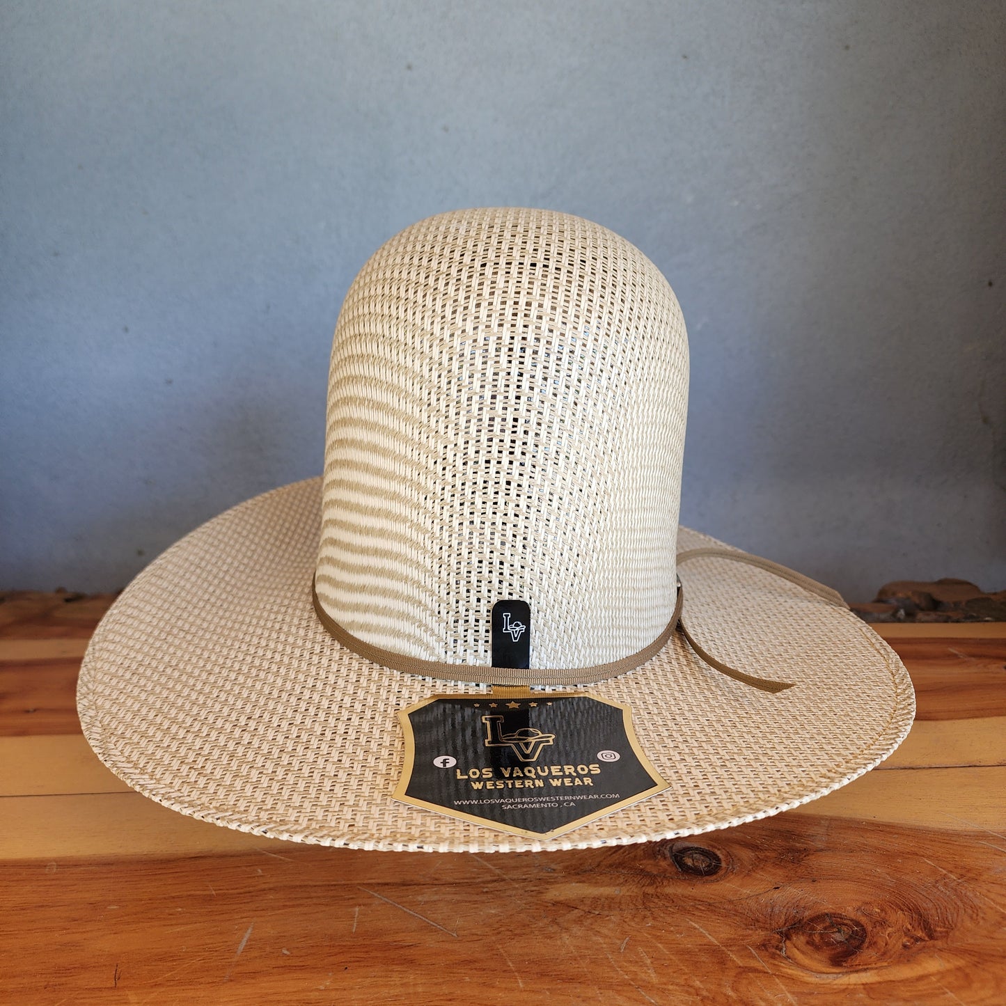 Los Vaqueros Straw Hat Open Tall Straw Weave Tan Green