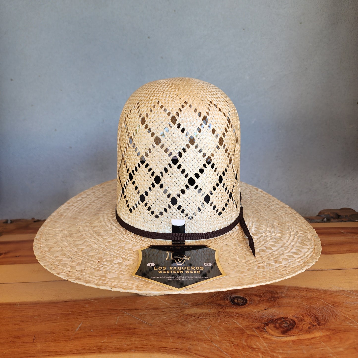 Los Vaqueros Straw Hat Open Tall Crown Sisal Patchwork Tan