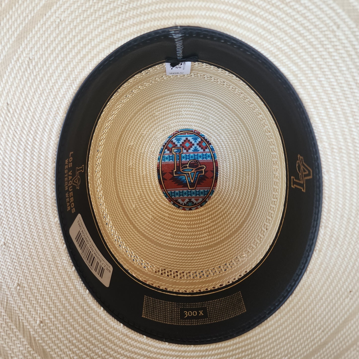 Los Vaqueros Straw Hat Open Regular Crown Two Round Tan White