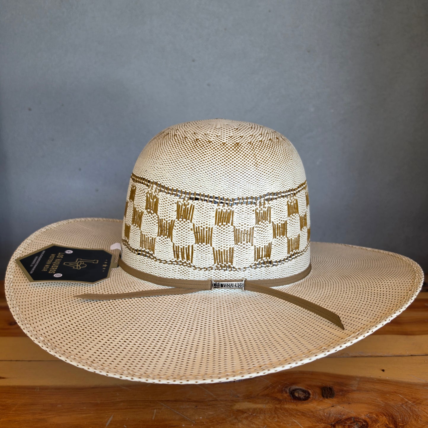 Los Vaqueros Straw Hat Open Regular Crown Bangora Chess Tan Brown