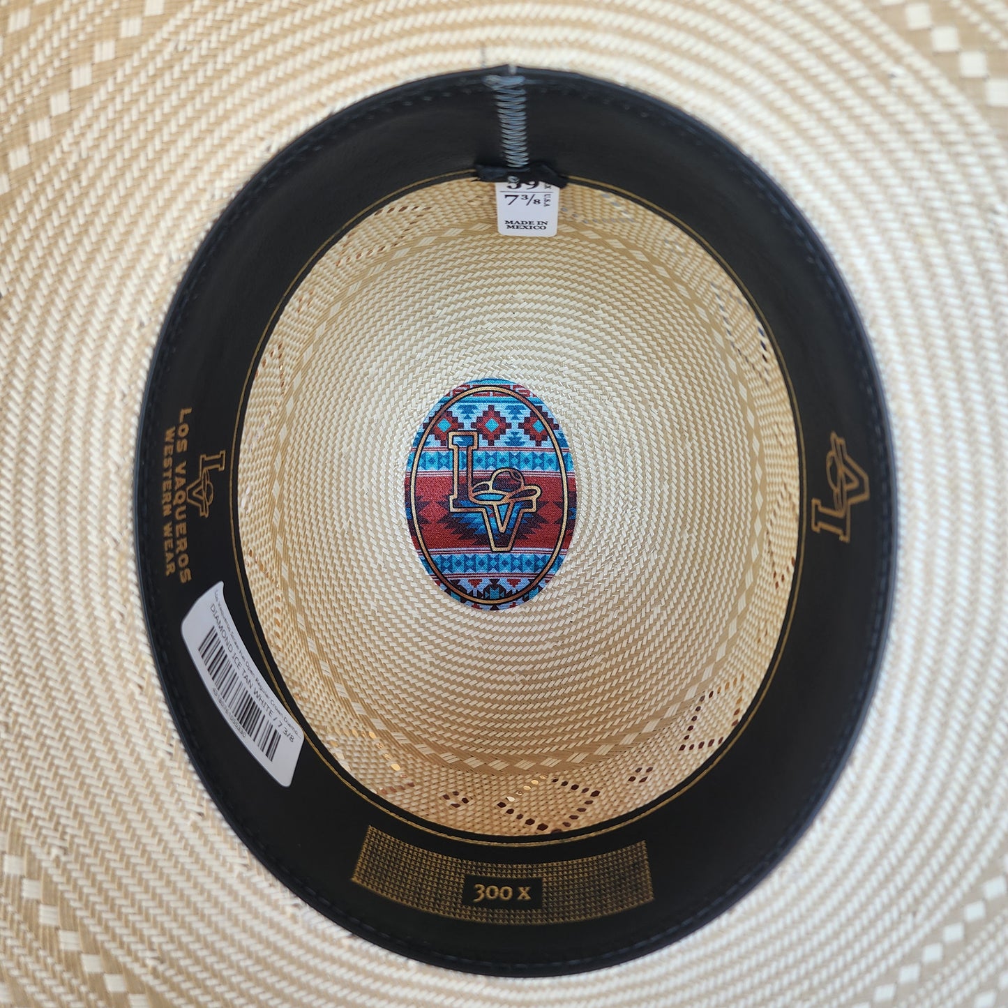 Los Vaqueros Straw Hat Open Regular Crown Diamond Ice Tan White