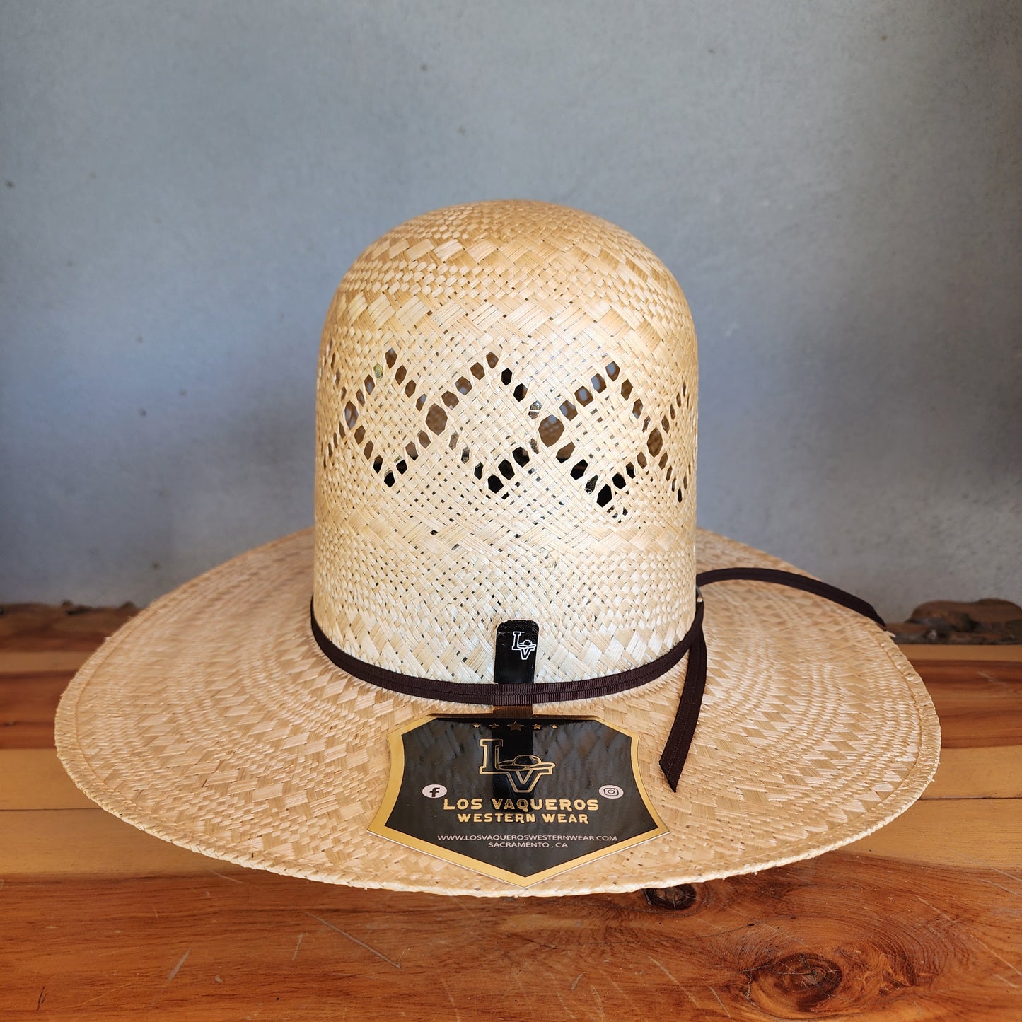 Los Vaqueros Straw Hat Open Tall Crown Sisal Diamonds Tan