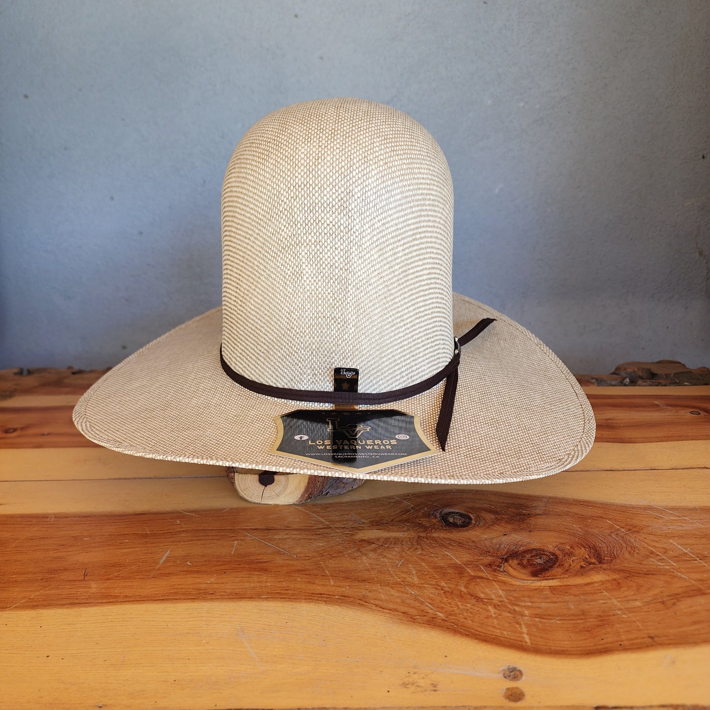 Los Vaqueros Straw Hat Open Tall Solid Weave Tan Green