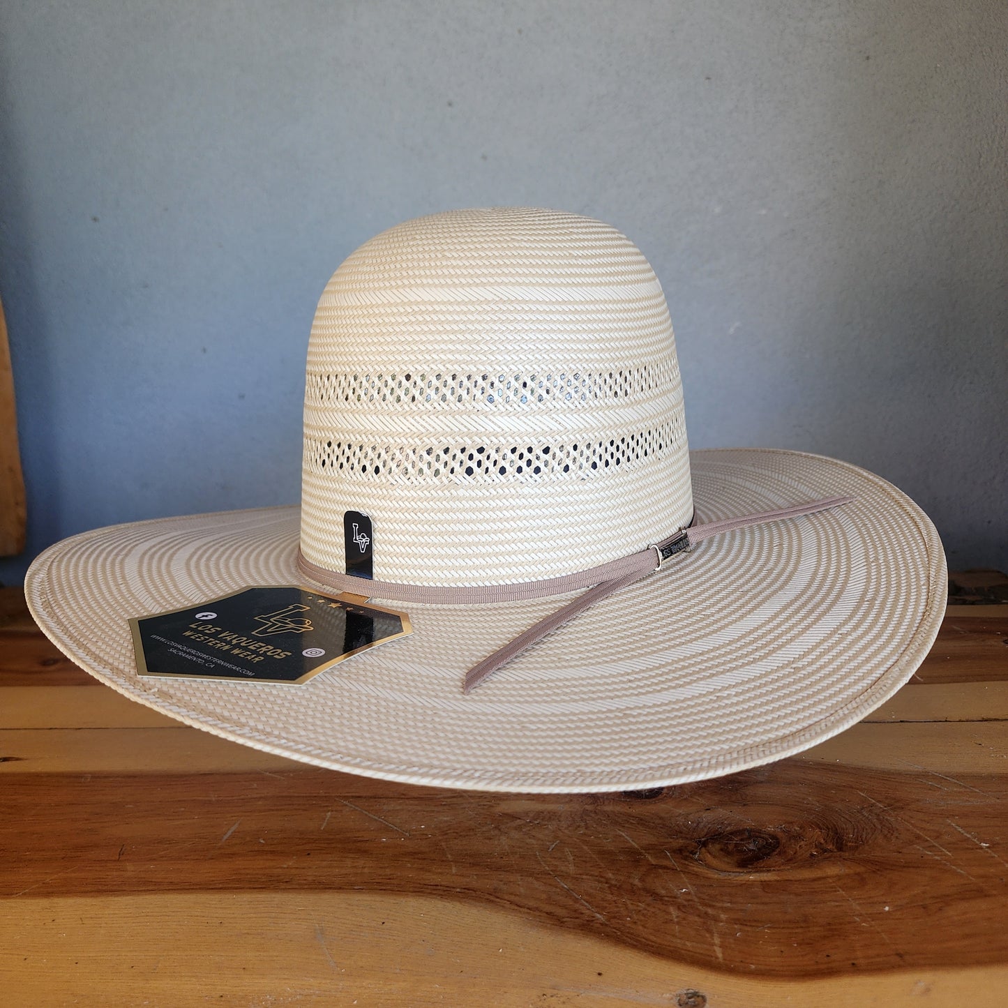 Los Vaqueros Straw Hat Open Regular Crown Two Round Tan White