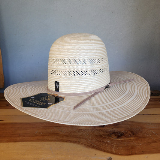 Los Vaqueros Straw Hat Open Regular Crown Two Round Tan White
