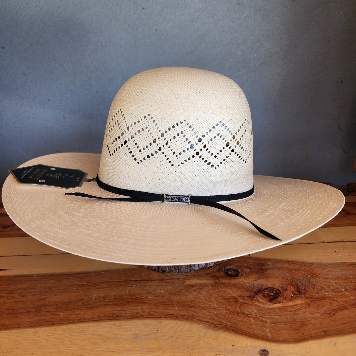 Los Vaqueros Straw Hat Open Regular Crown Double Diamond White