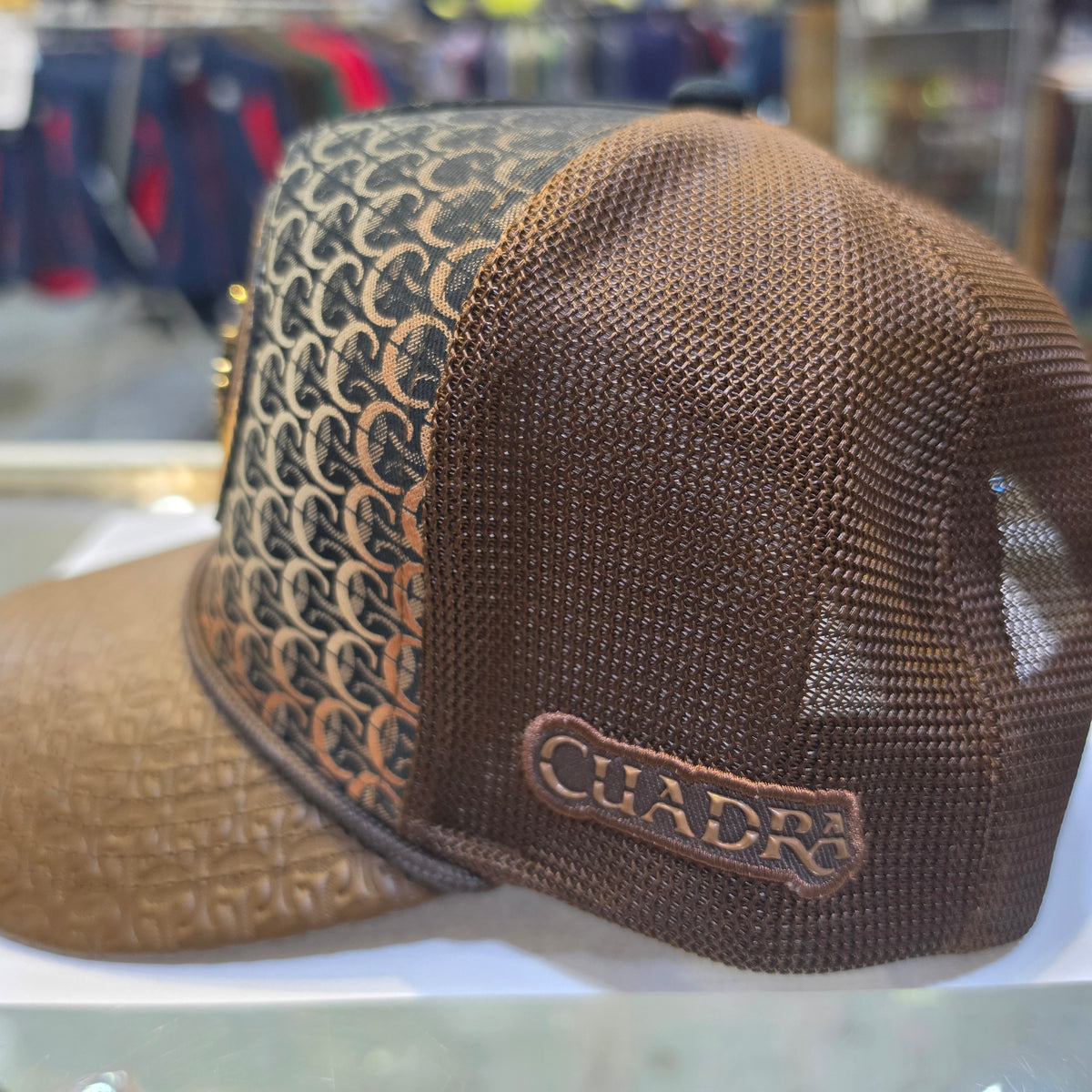 Cuadra Brown Metal Patch Leather Cap Snapback CP010