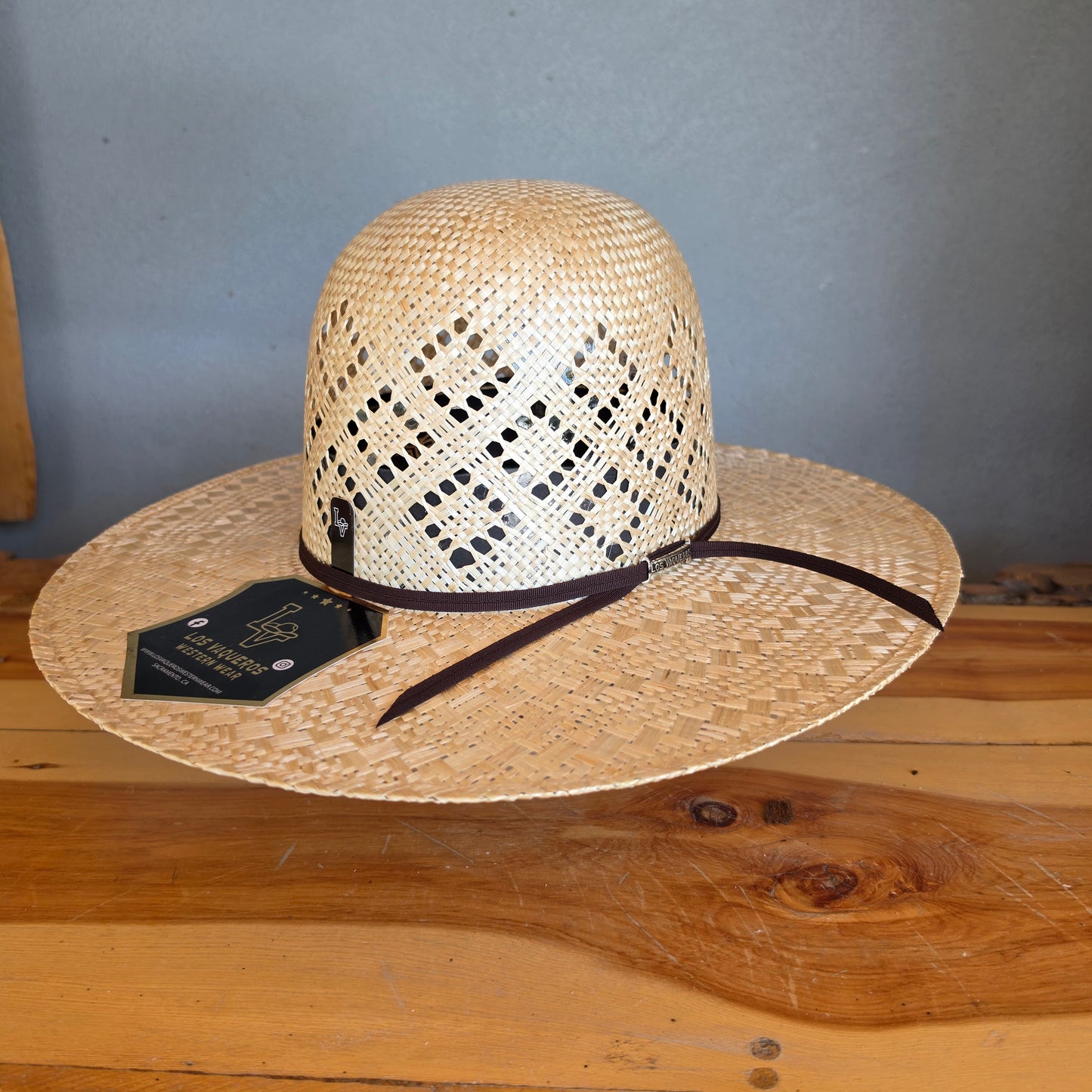 Los Vaqueros Straw Hat Open Regular Crown Sisal Cuadros Tan
