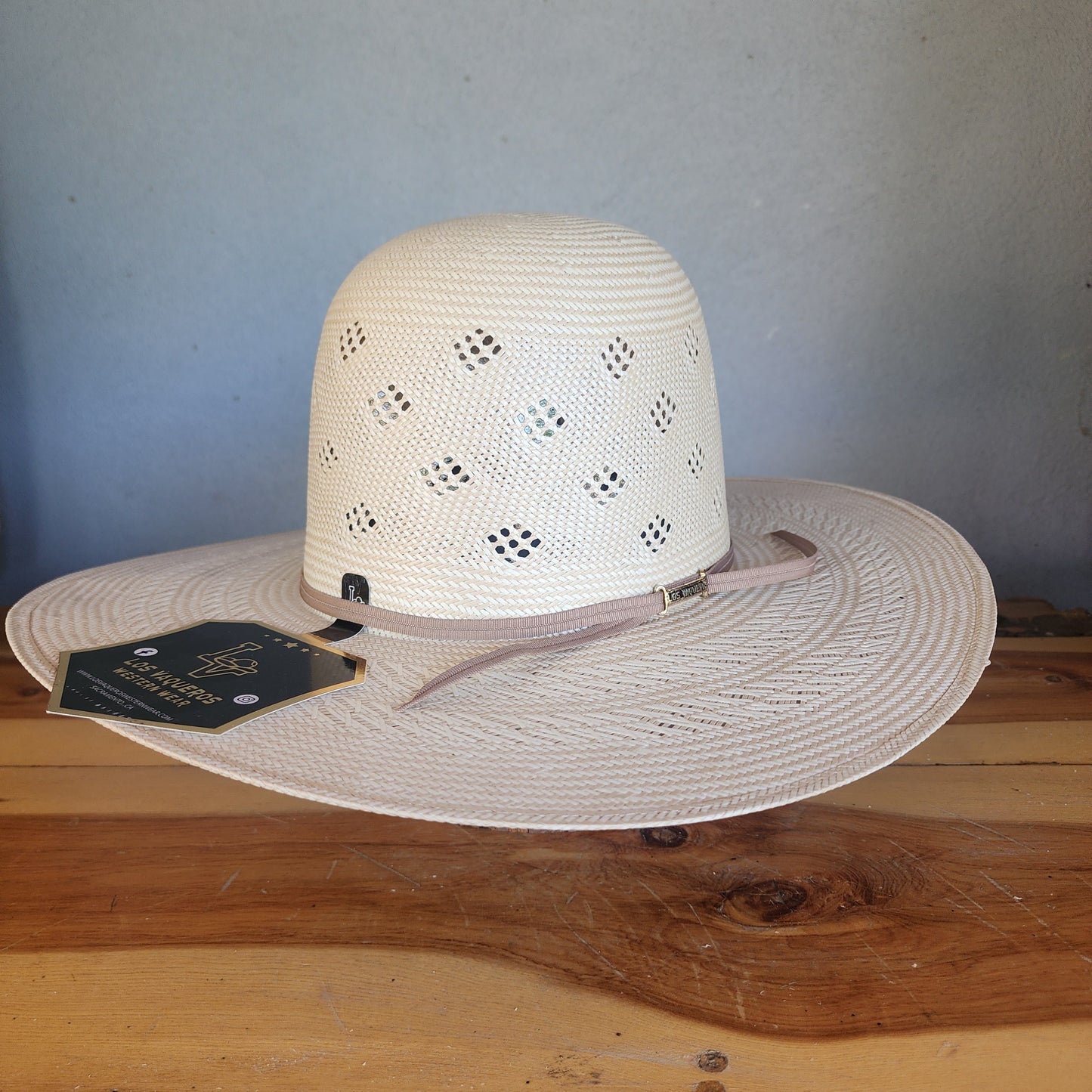 Los Vaqueros Straw Hat Open Regular Crown Diamond Conley Tan White