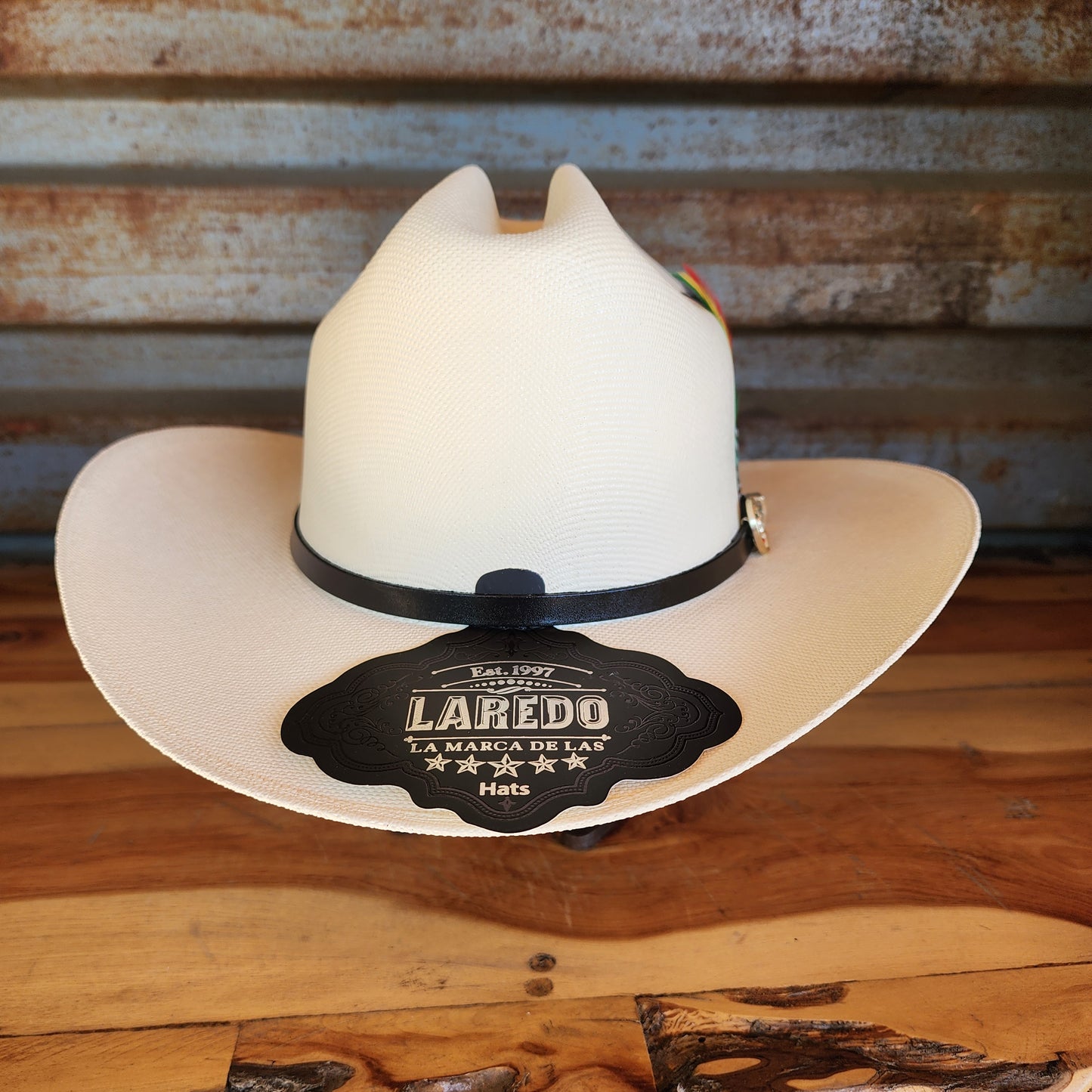 Laredo Straw Hat Telar "San Judas Tadeo" Regular Crown 1000x Estilo Sinaloa WHITE/BLACK