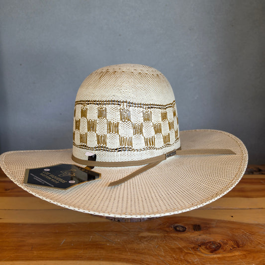 Los Vaqueros Straw Hat Open Regular Crown Bangora Chess Tan Brown