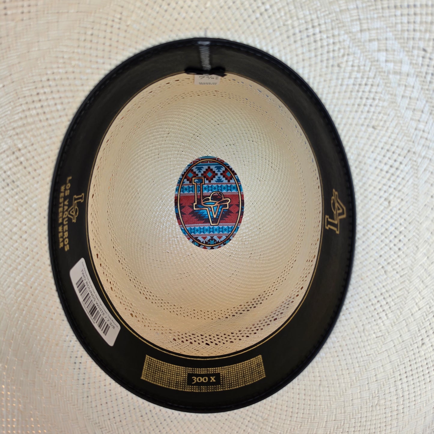 Los Vaqueros Straw Hat Open Tall Crown Two Rounds White
