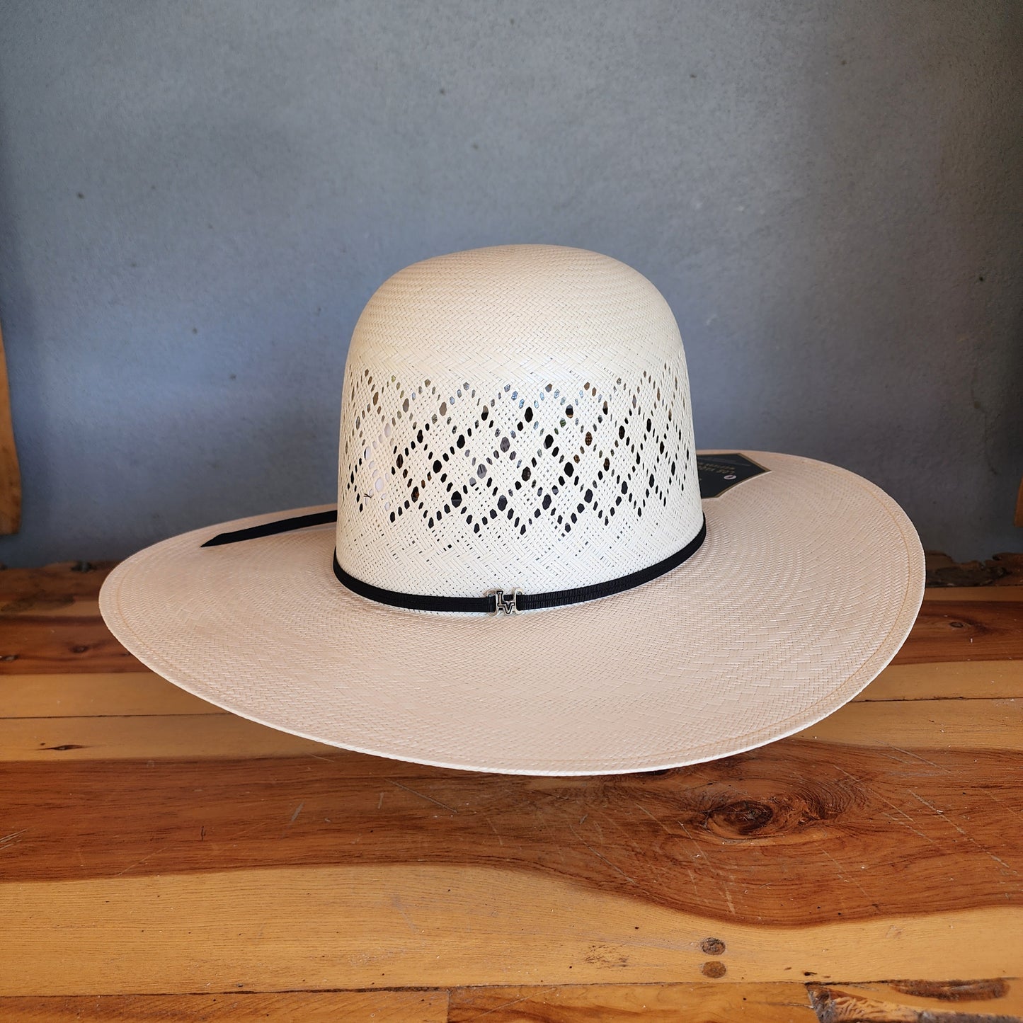 Los Vaqueros Straw Hat Open Regular Crown Patch Stripe White