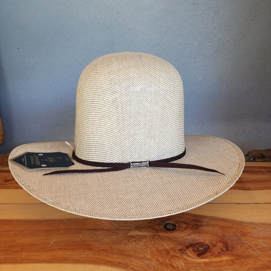 Los Vaqueros Straw Hat Open Tall Crown Solid Weave Tan Green