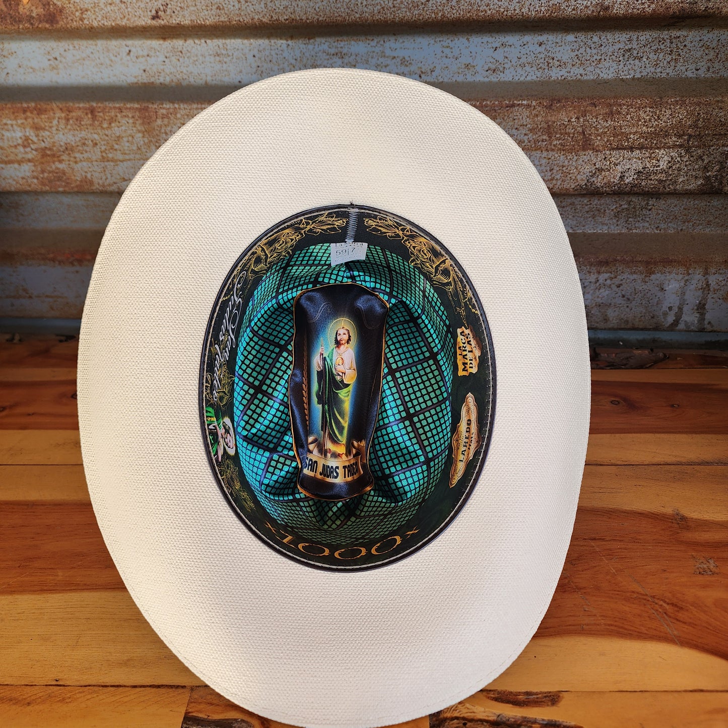 Laredo Straw Hat Telar "San Judas Tadeo" Regular Crown 1000x Estilo Sinaloa WHITE/BLACK