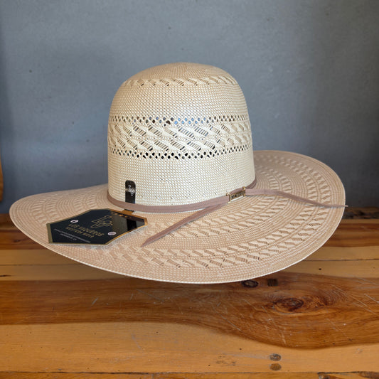 Los Vaqueros Straw Hat Open Regular Crown Ties Tan White