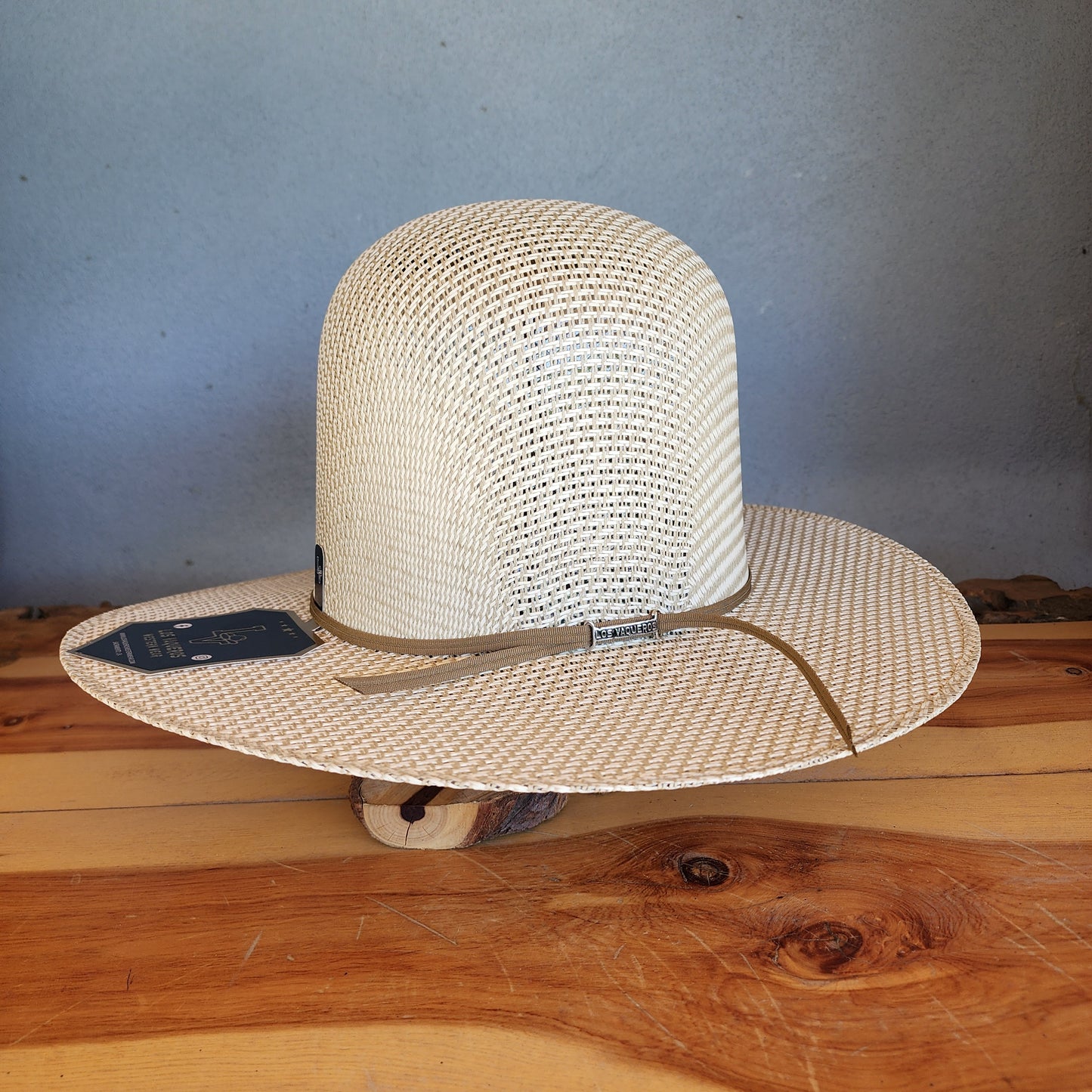 Los Vaqueros Straw Hat Open Tall Straw Weave Tan Green