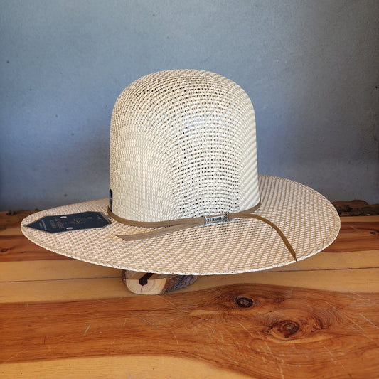 Los Vaqueros Straw Hat Open Tall Crown Straw Weave Tan Green